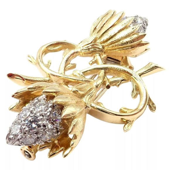 Authentic! Tiffany & Co Schlumberger 18k Yellow Gold Platinum Diamond Pin Brooch - Picture 12 of 14